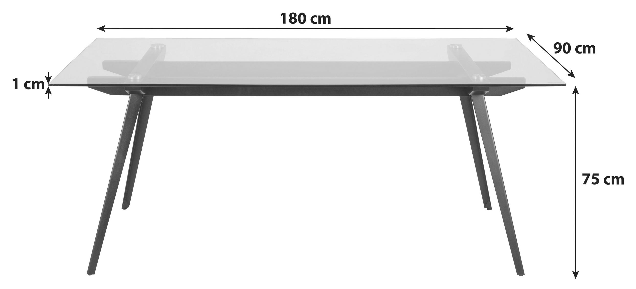 JÍDELNÍ STŮL, černá, 180/90/75 cm - černá, Design, kov/sklo (180/90/75cm) - MID.YOU