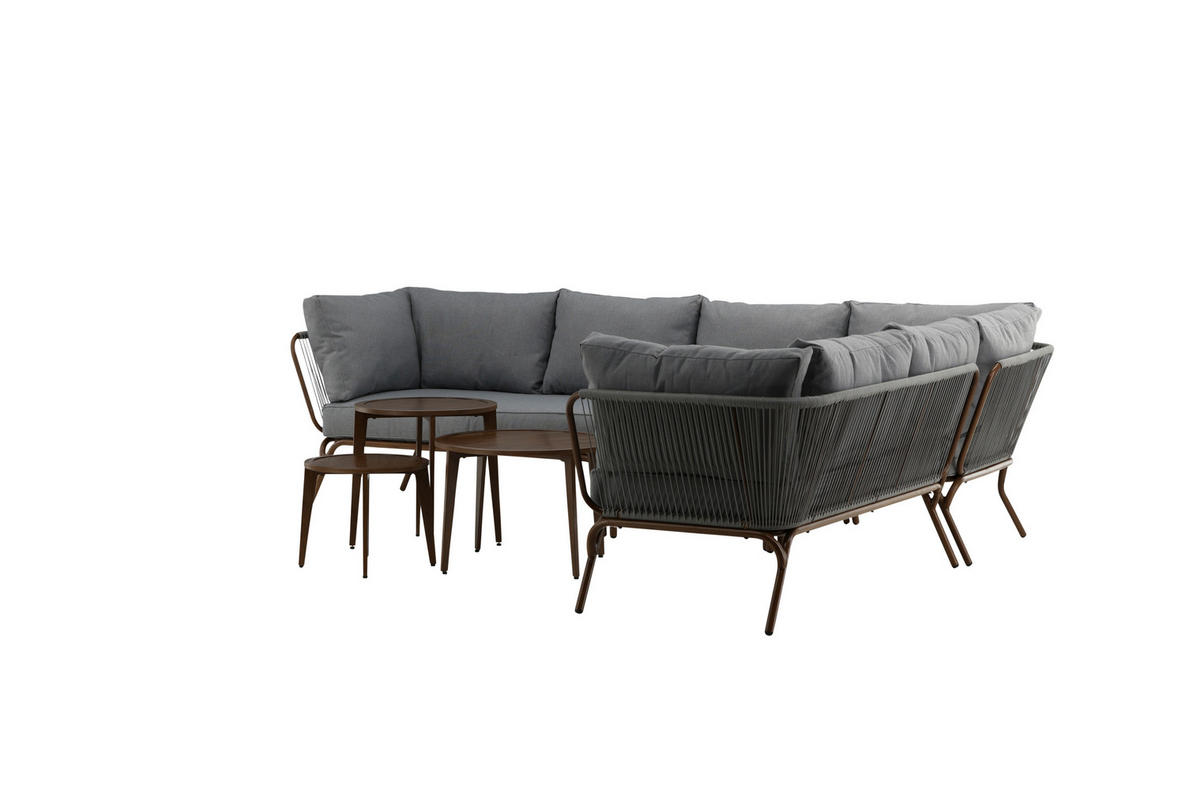 DINING-LOUNGESET  - Braun/Grau, KONVENTIONELL, Textil/Metall - Gardenson