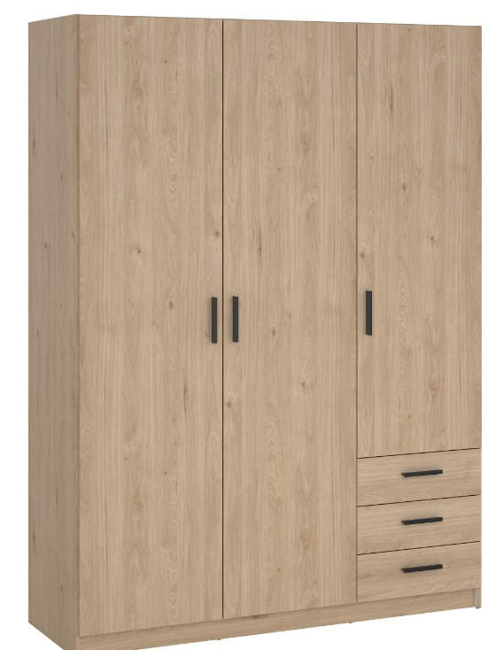 GARDEROB 147/200,4/49,8 cm 3-dörrar - svart/ekfärgad, Basics, metall/trämaterial (147/200,4/49,8cm) - Best Price