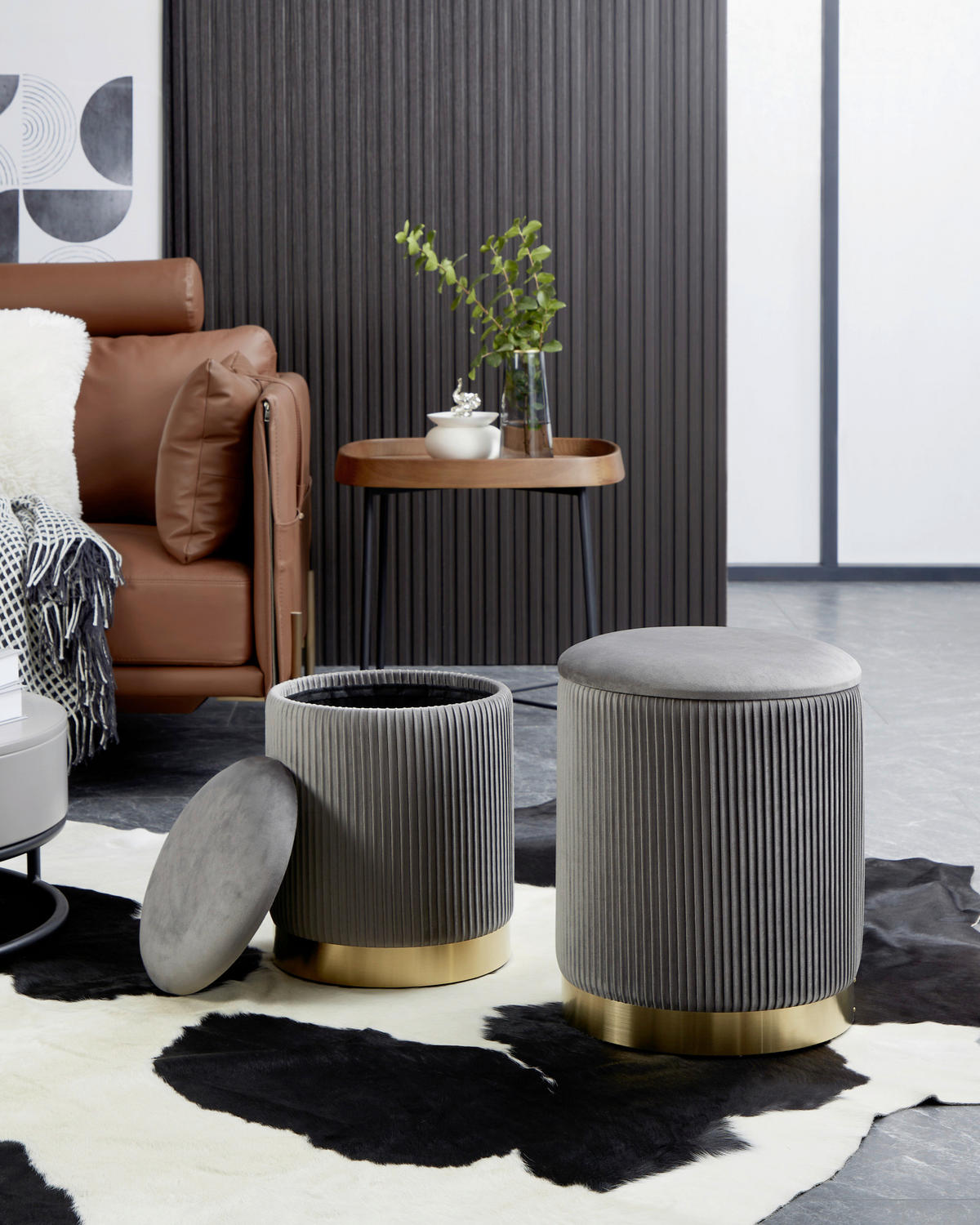 HOCKER in Textil Grau, Goldfarben  - Goldfarben/Grau, LIFESTYLE, Textil (36/44cm)