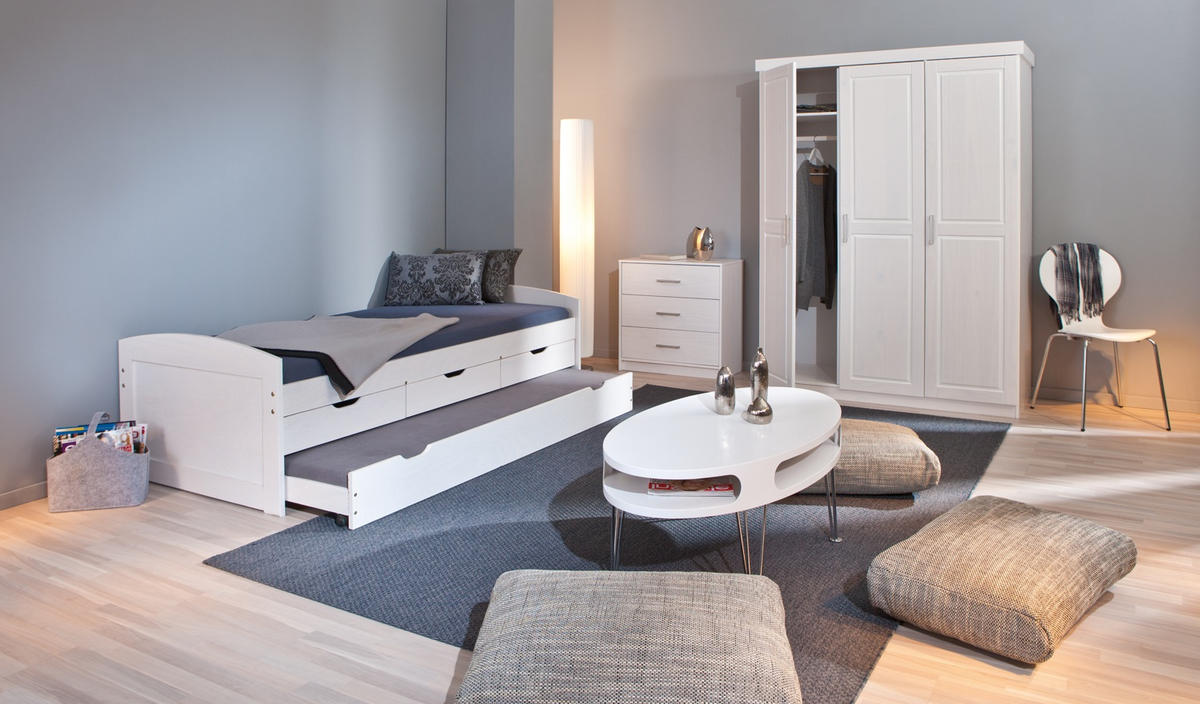AUSZIEHBETT 90/200 cm,  in Weiß, Lattenrost  - Weiß, LIFESTYLE, Holz (90/200cm) - Xora