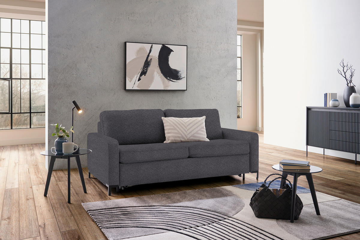 SCHLAFSOFA in Textil Dunkelgrau  - Dunkelgrau/Schwarz, Konventionell, Textil/Metall (187/84/97cm) - Welnova