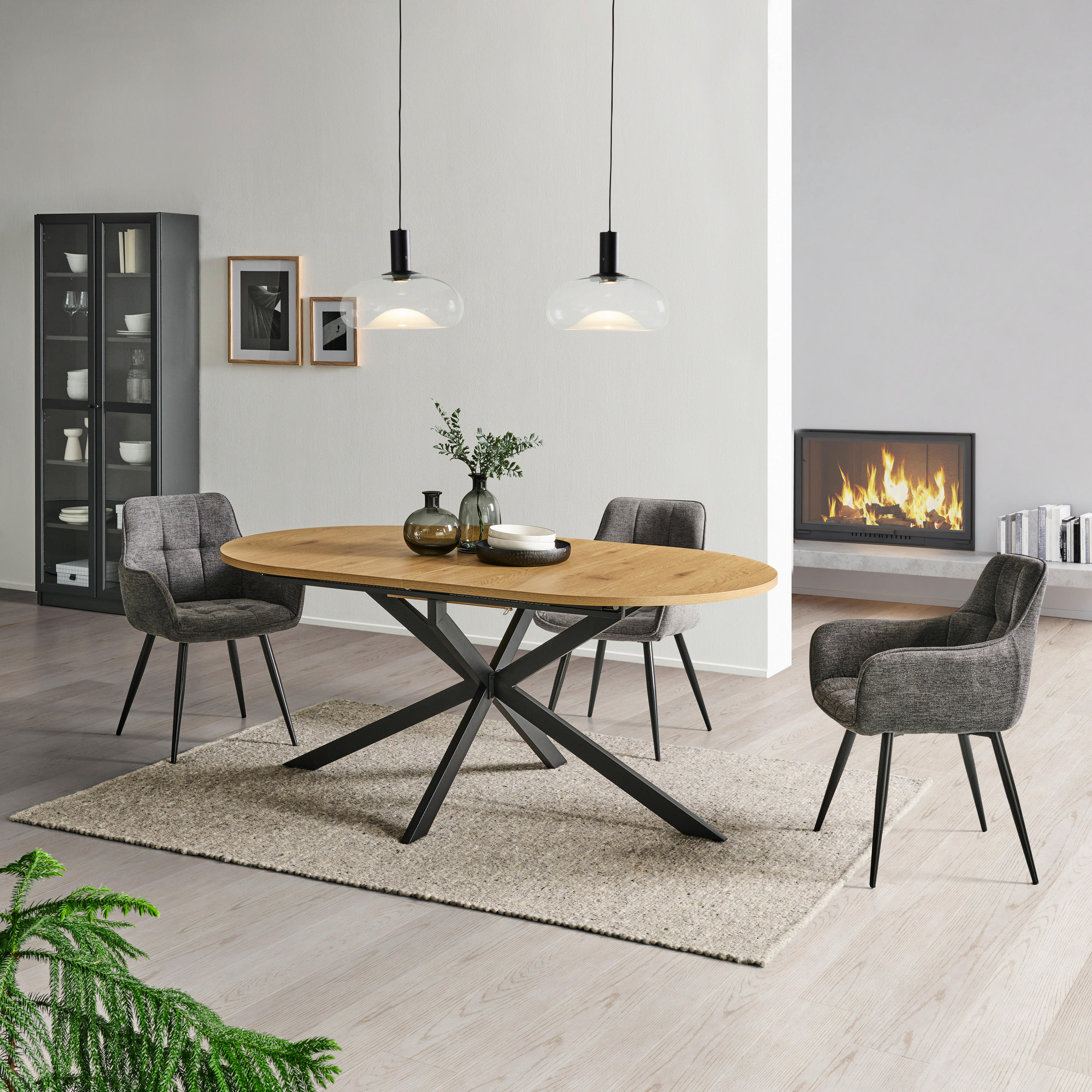 STOL ZA BLAGOVAONICU  crna, boje hrasta  metal, drvni materijal      - boje hrasta/crna, Lifestyle, drvni materijal/metal (180-220/75/100cm) - MID.YOU
