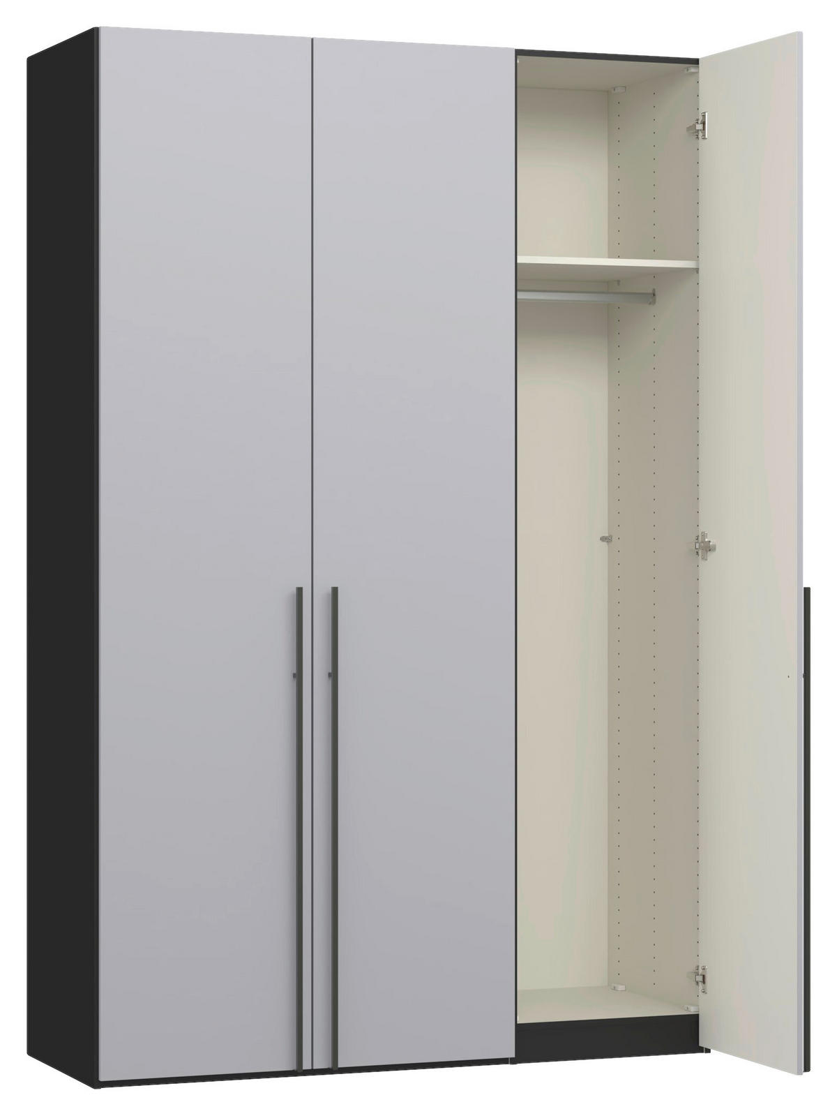 DREHTÜRENSCHRANK 152/236/59 cm,  in Schwarz, Hellgrau, 3-türig  - Titanfarben/Hellgrau, Design, Glas/Holzwerkstoff (152/236/59cm) - Jutzler