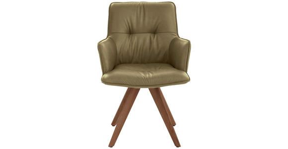 ARMLEHNSTUHL in Echtleder pigmentiert - Nussbaumfarben/Olivgrün, Design, Leder/Holz (59/89/63cm) - Dieter Knoll