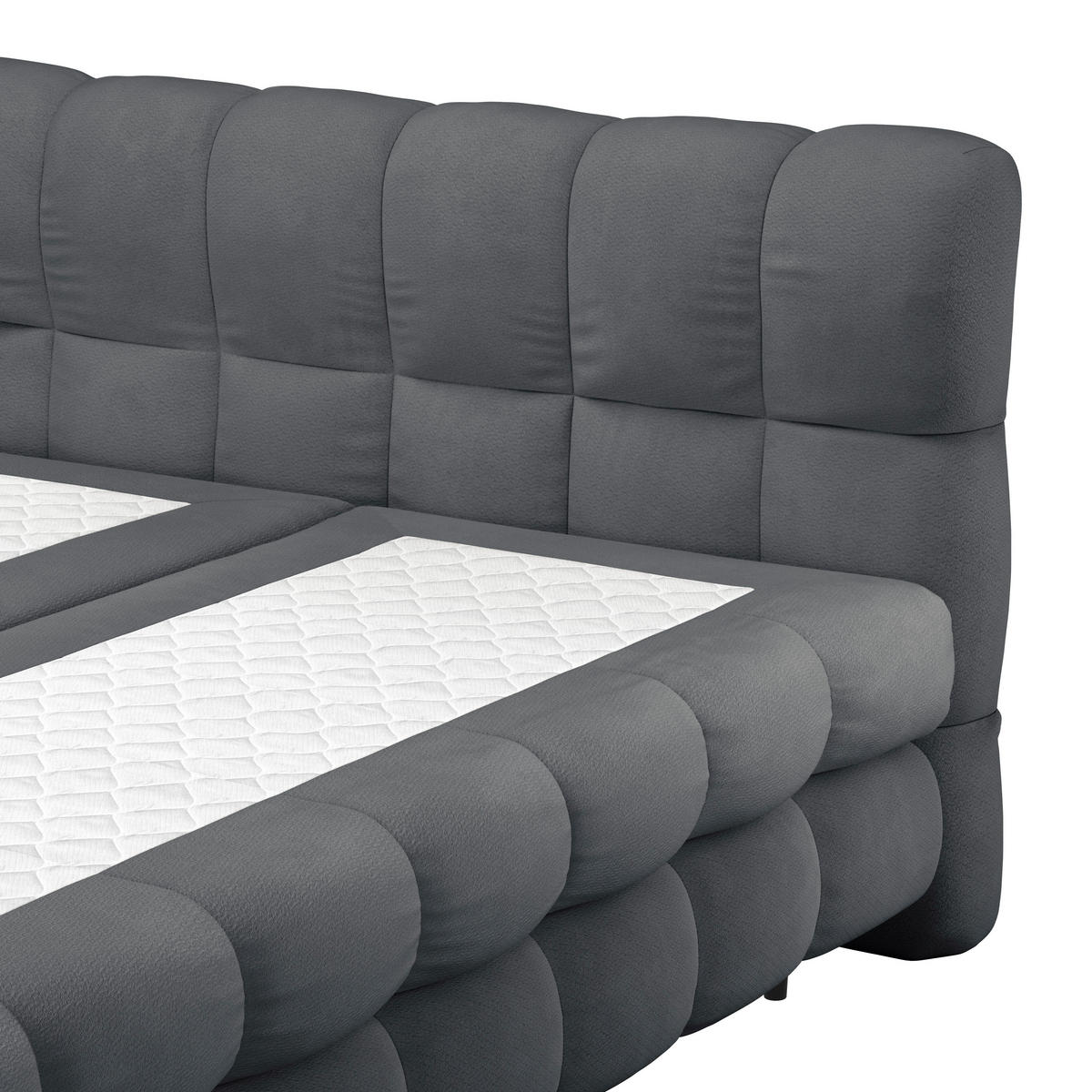 BOXBETT 200/200 cm,  in Anthrazit, gepolstertes Kopfteil, Bettkasten, Topper, H3 + H3 = fest  - Anthrazit/Schwarz, Design, Textil/Metall (200/200cm) - Ti'me