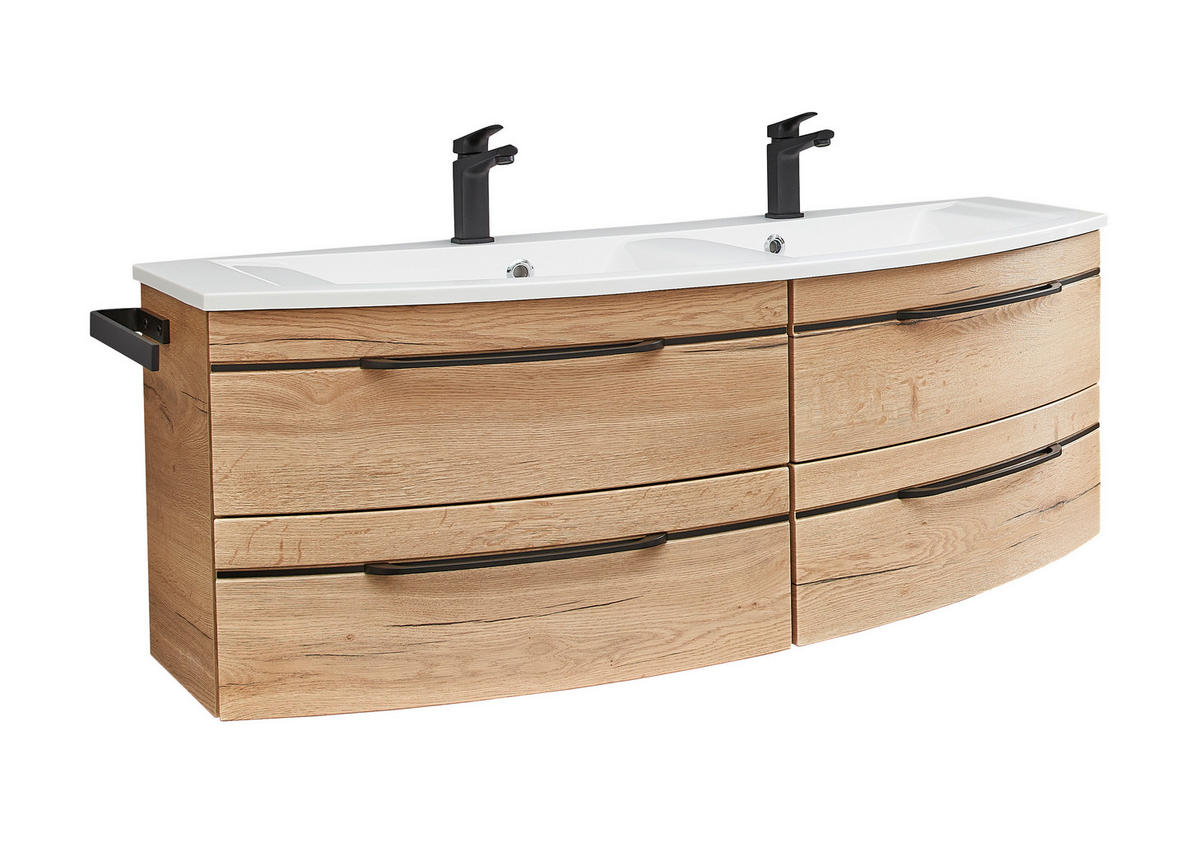 WASCHTISCHKOMBI 130 cm  - Eichefarben/Schwarz, Design, Holzwerkstoff/Stein (130cm) - Sadena