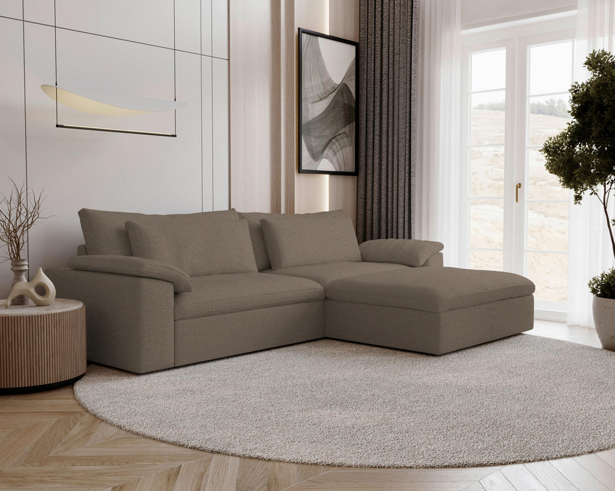 ECKSOFA Flachgewebe Graubraun  - Graubraun/Schwarz, Modern, Kunststoff/Textil (306/198cm) - Carryhome