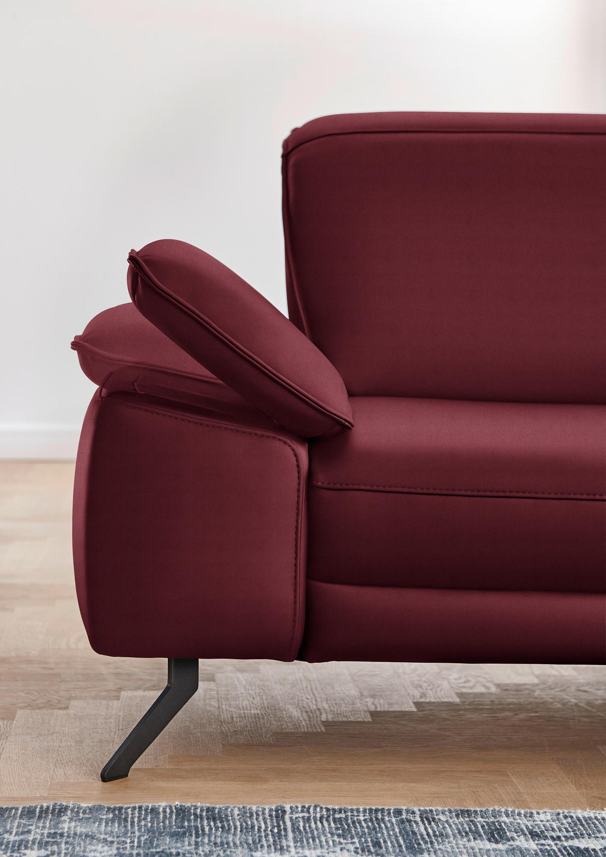 ECKSOFA in Echtleder Weinrot  328/193 cm  - Weinrot/Schwarz, Design, Leder/Metall (328/193cm) - Dieter Knoll