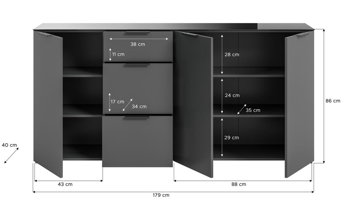 KOMODA   179/86/40 cm   antracit  - antracit, Design, staklo/drvni materijal (179/86/40cm) - Livetastic
