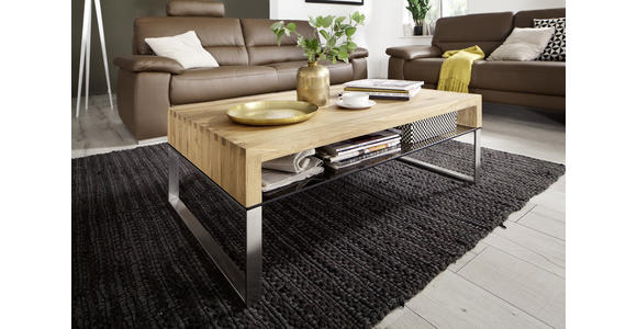 COUCHTISCH in Holz, Metall, Glas 110/70/39 cm  - Edelstahlfarben/Eichefarben, MODERN, Glas/Holz (110/70/39cm) - Novel