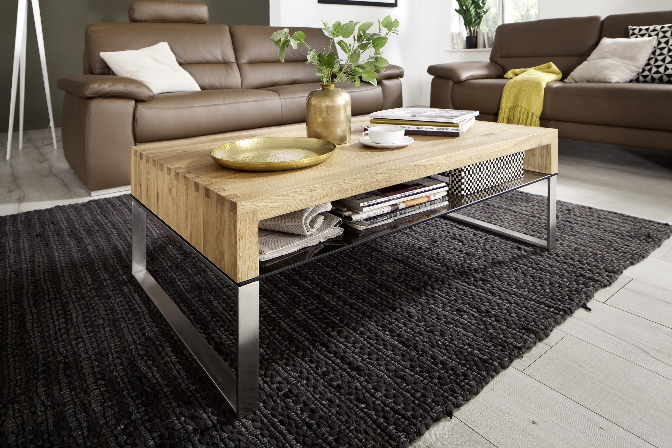 SOFFBORD i trä, metall, glas 110/70/39 cm  - stålfärgad/bronsfärgad, Modern, metall/trä (110/70/39cm) - Novel