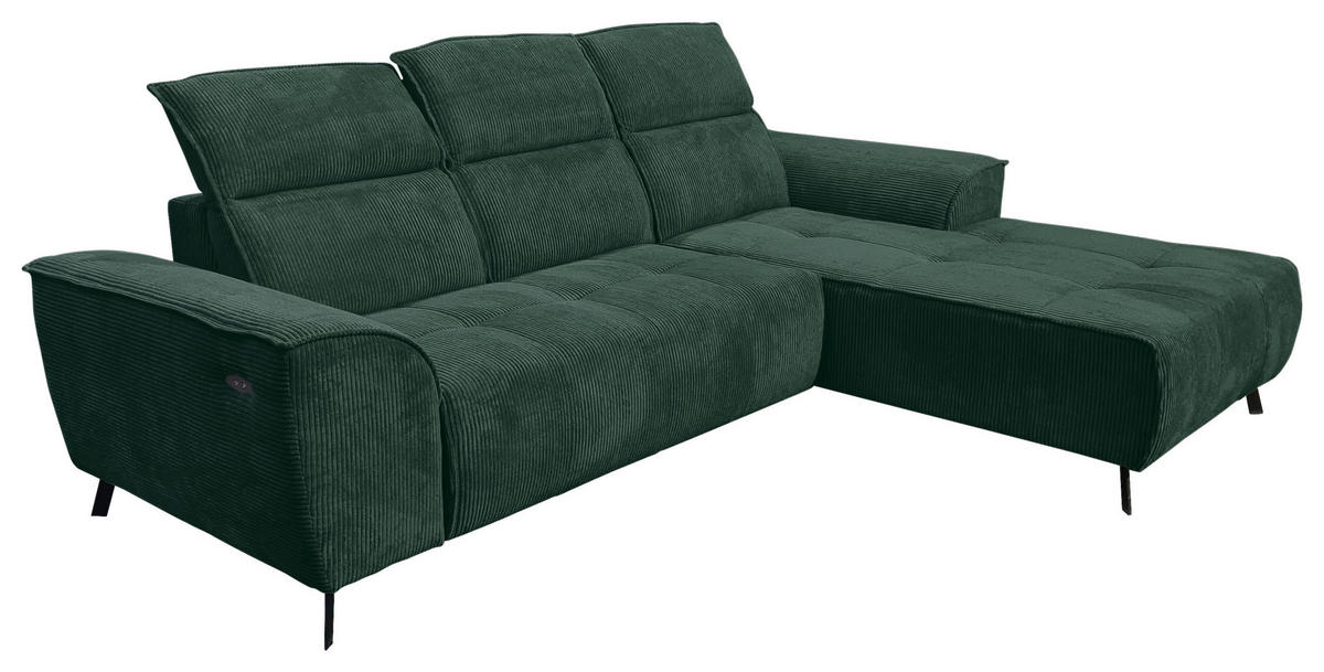 ECKSOFA Dunkelgrün Cord  - Dunkelgrün/Schwarz, KONVENTIONELL, Textil/Metall (290/196cm) - Carryhome