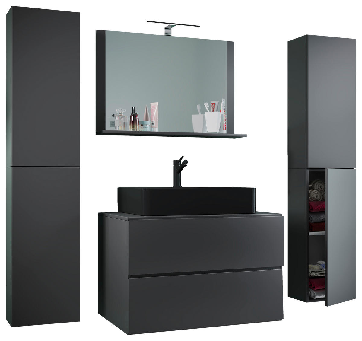 BADEZIMMER 5-teilig  in 147 cm  - Anthrazit/Schwarz, MODERN, Glas/Keramik (147cm) - MID.YOU