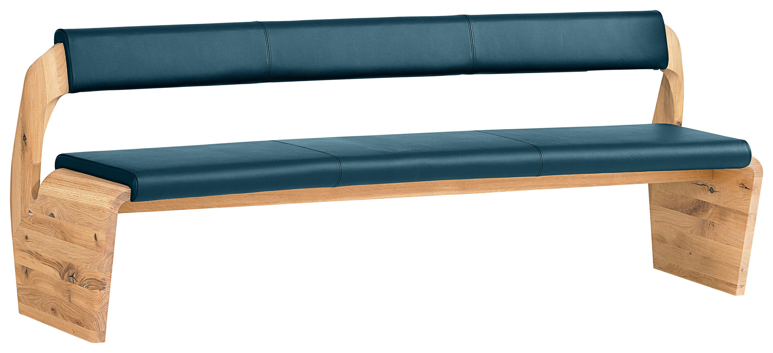 SITZBANK 207/84/70 cm  in Blau, Eichefarben  - Blau/Eichefarben, Natur, Leder/Holz (207/84/70cm) - Voglauer