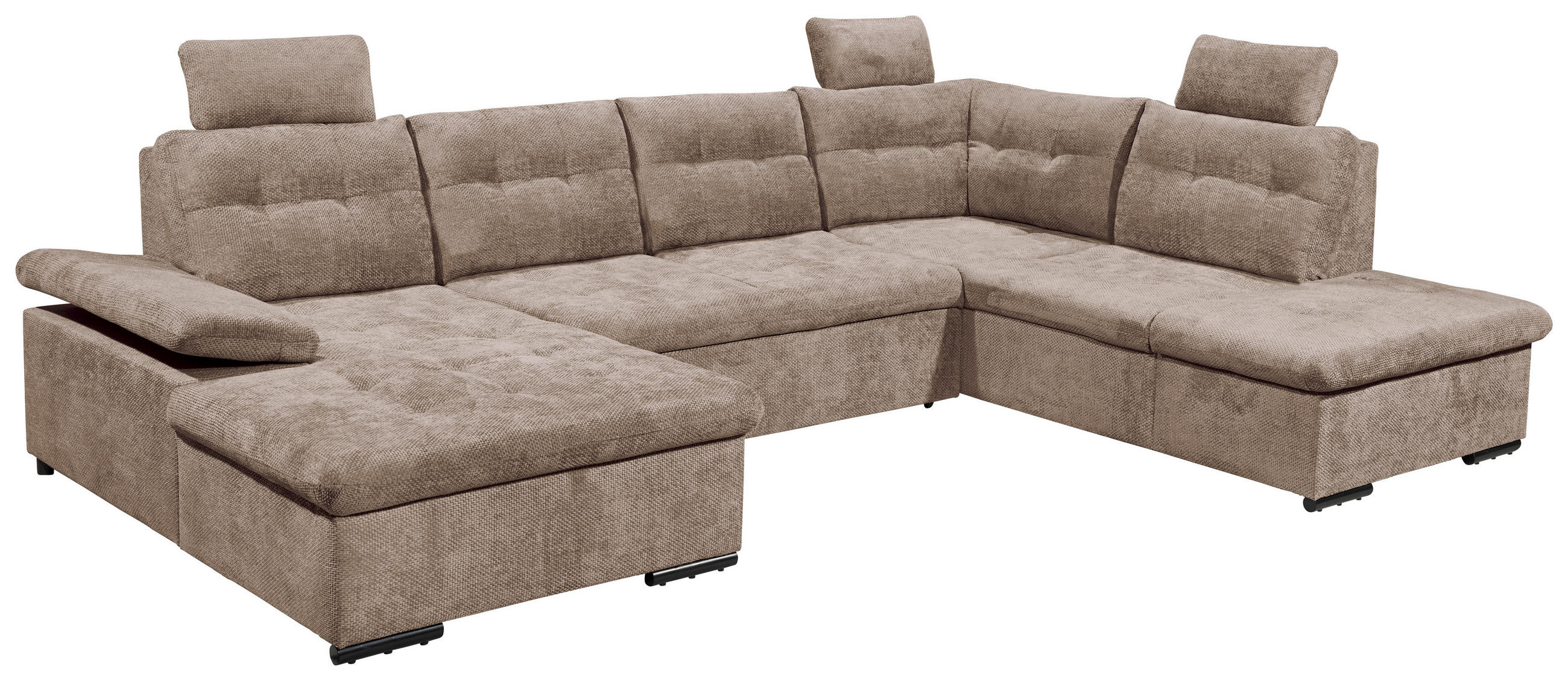 WOHNLANDSCHAFT RONDA Taupe Webstoff  - Taupe/Schwarz, Basics, Kunststoff/Textil (170/324/218cm) - Livetastic