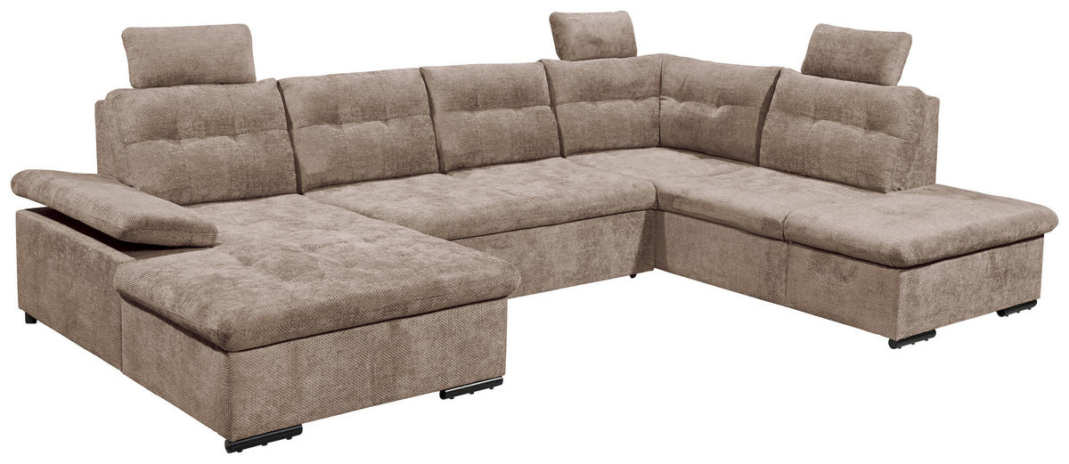 WOHNLANDSCHAFT RONDA Taupe Webstoff  - Taupe/Schwarz, Basics, Kunststoff/Textil (170/324/218cm) - Livetastic