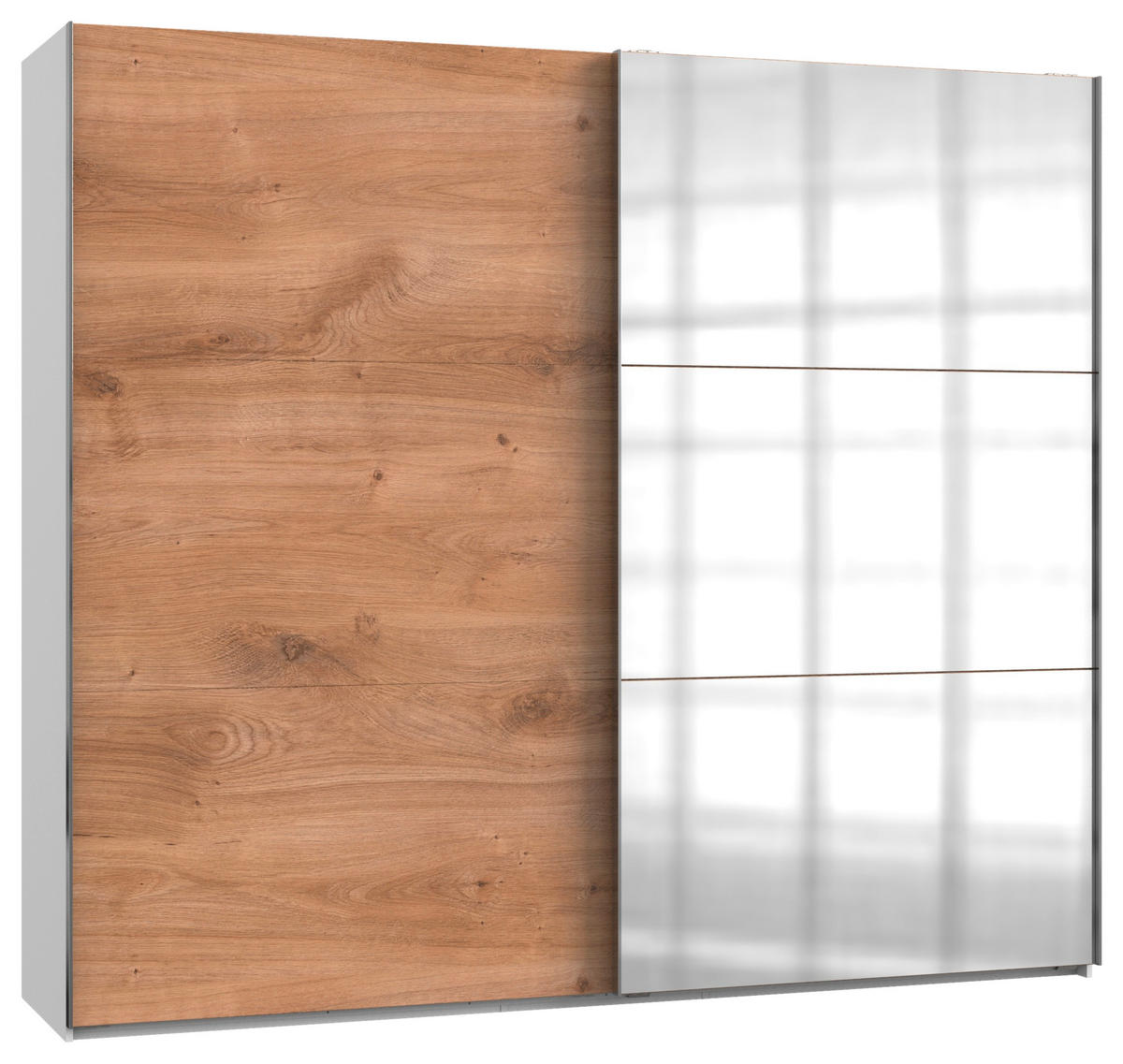 SCHWEBETÜRENSCHRANK 250/216/65 cm 2-türig Weiß, Eichefarben  - Chromfarben/Eichefarben, MODERN, Holzwerkstoff (250/216/65cm) - MID.YOU