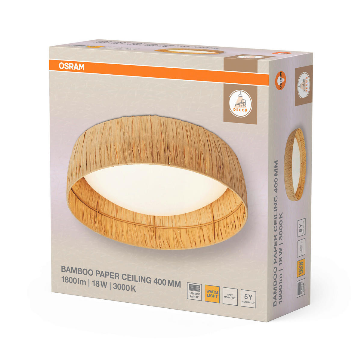 LED-DECKENLEUCHTE 40/12 cm   - Hellbraun, Natur, Naturmaterialien/Metall (40/12cm) - Osram