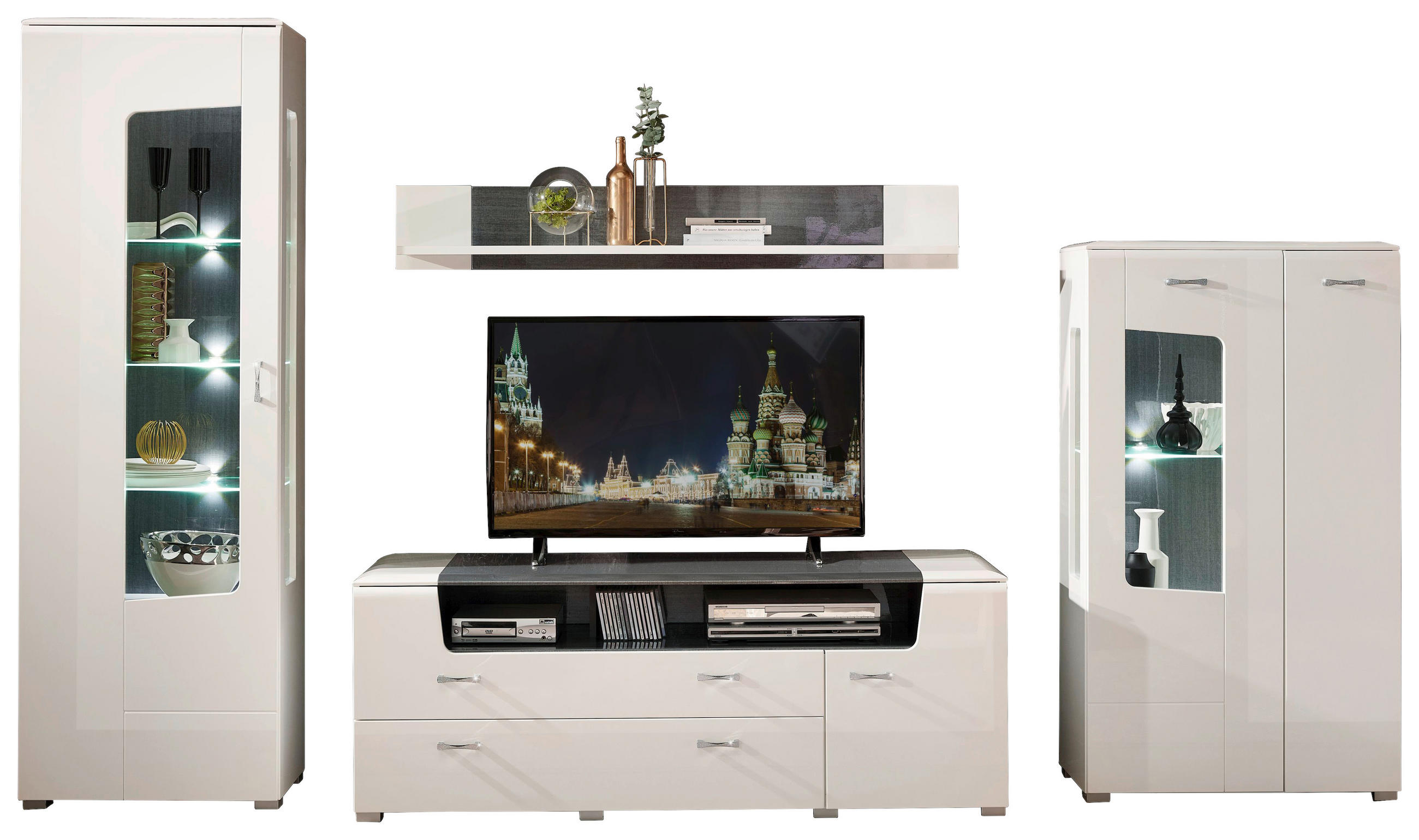 Wohnwand in Grau, Weiß