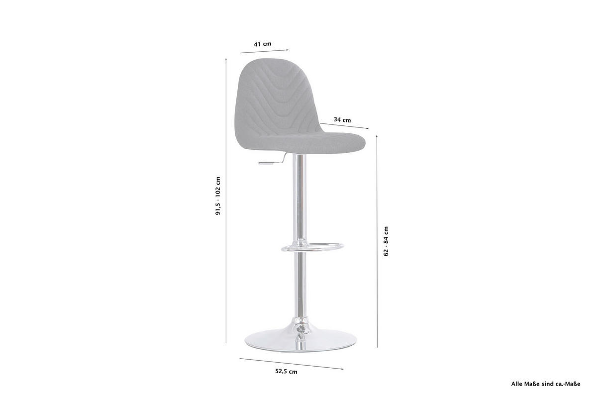 BARHOCKER-SET Webstoff Anthrazit Stahl Sitzfläche 360° drehbar  - Anthrazit/Grau, MODERN, Textil/Metall (41/82/52,5cm) - MID.YOU