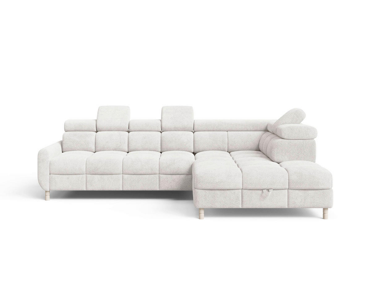 ECKSOFA BUN in Bouclé Weiß  - Elfenbein/Weiß, Design, Holz/Textil (276/209cm) - MID.YOU