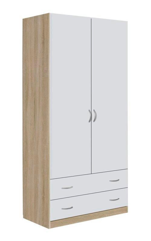 DREHTÜRENSCHRANK in Weiss, Sonoma Eiche  - Weiss/Silberfarben, Design, Holzwerkstoff/Metall (91/197/54cm) - Boxxx