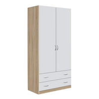 DREHTÜRENSCHRANK in Weiss, Sonoma Eiche  - Weiss/Silberfarben, Design, Holzwerkstoff/Metall (91/197/54cm) - Boxxx