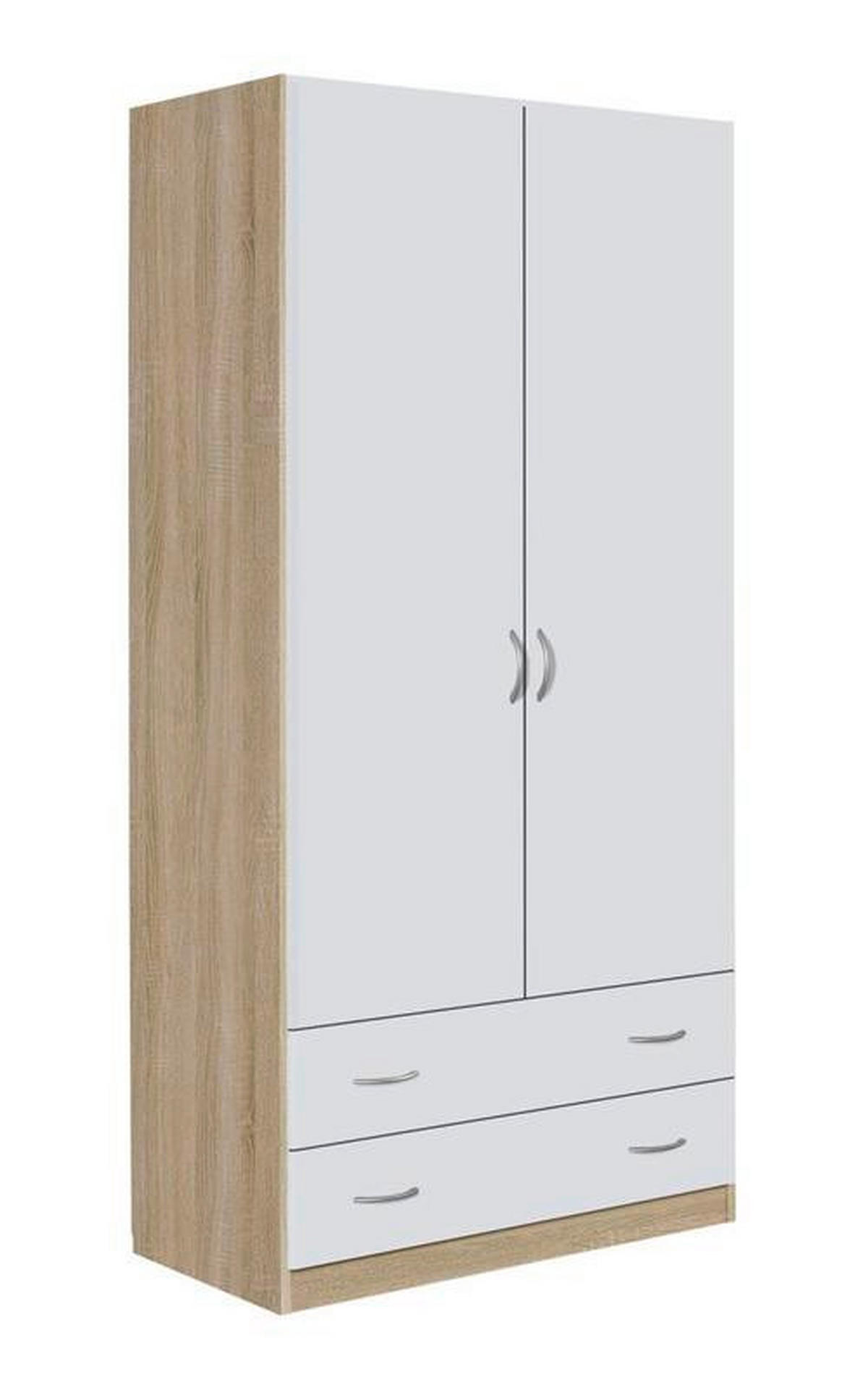 DREHTÜRENSCHRANK in Weiss, Sonoma Eiche  - Weiss/Silberfarben, Design, Holzwerkstoff/Metall (91/197/54cm) - Boxxx