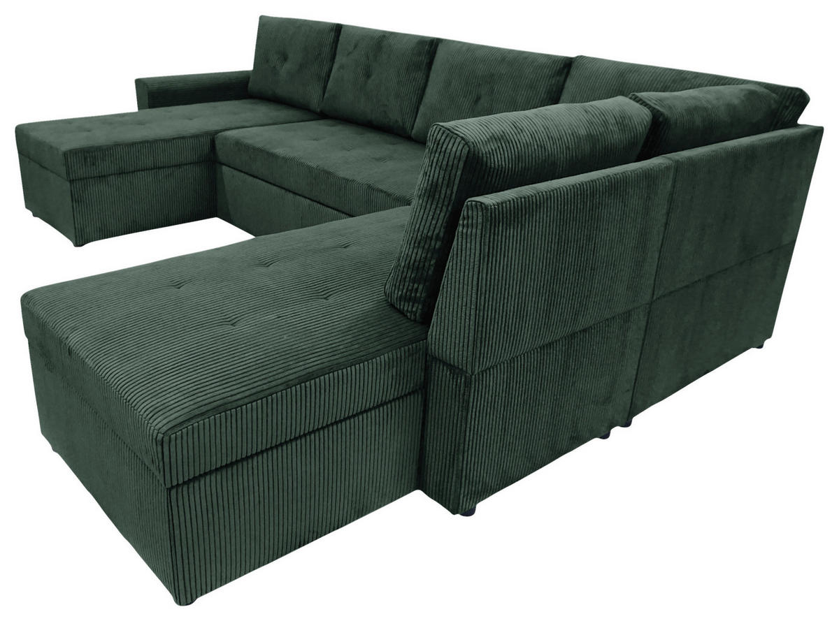 WOHNLANDSCHAFT TERMOLI Dunkelgrün Cord  - Dunkelgrün/Schwarz, Design, Kunststoff/Textil (155/297/212cm) - MID.YOU