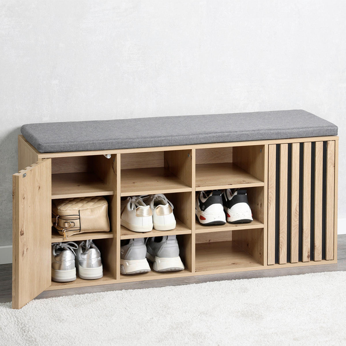 SCHUHSCHRANK  in 103/48/29.5 cm  - Eichefarben/Schwarz, Design, Holzwerkstoff/Textil (103/48/29.5cm) - Kesper