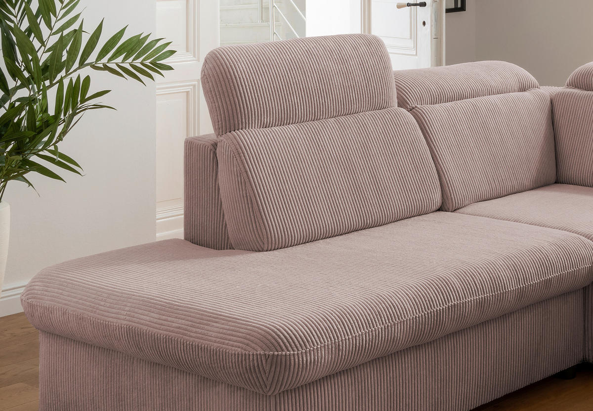 ECKSOFA in Cord Rosa  - Chromfarben/Rosa, Design, Textil/Metall (228/283cm) - Livetastic