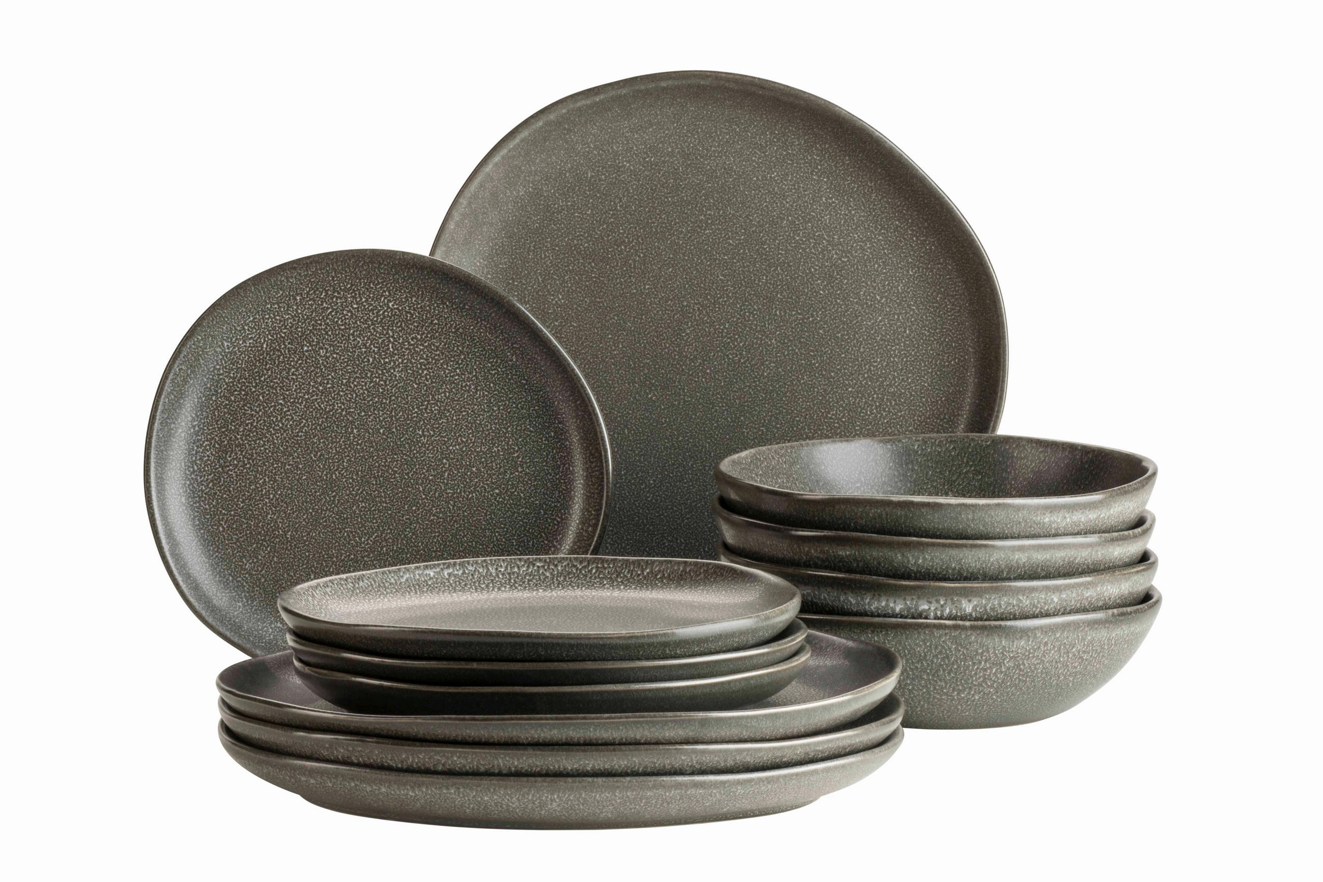 TAFELSERVICE 12-teilig - Dunkelgrau, Basics, Keramik - Mäser