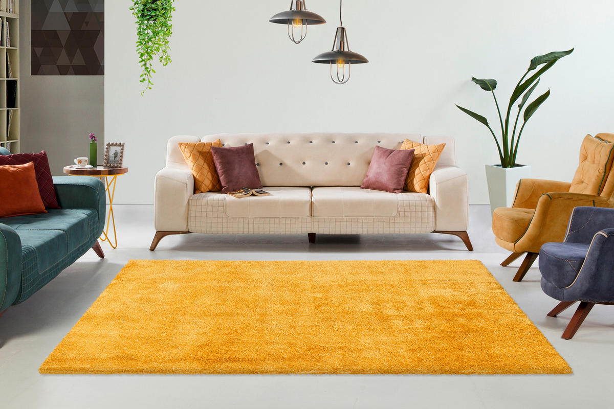 PREPROGA Z VISOKIM FLOROM  200/290 cm  tkano  rumena  - rumena, Basics, tekstil (200/290cm)