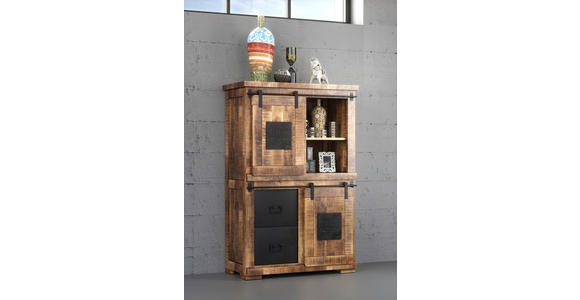 HIGHBOARD  in 95/145/45 cm  - Schwarz/Naturfarben, ROMANTIK / LANDHAUS, Holz/Metall (95/145/45cm) - Landscape