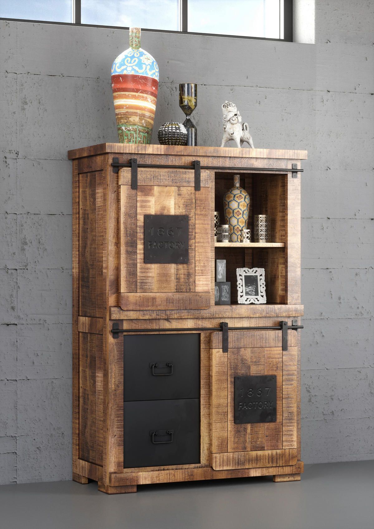HIGHBOARD  in 95/145/45 cm  - Schwarz/Naturfarben, ROMANTIK / LANDHAUS, Holz/Metall (95/145/45cm) - Landscape