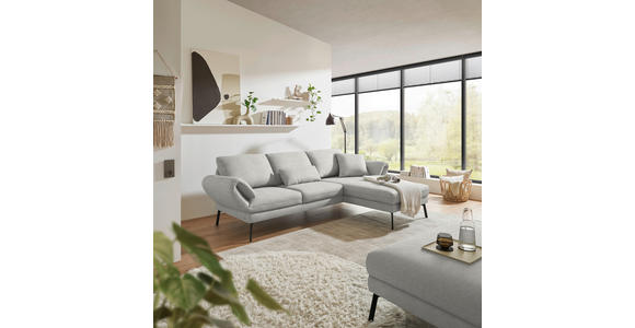 ECKSOFA  in Flachgewebe Silberfarben Armteilverstellung, Relaxfunktion, Drehsitzfunktion  255-365/175-224 cm  - Silberfarben/Schwarz, Design, Textil/Metall (255-365/175-224cm) - Dieter Knoll