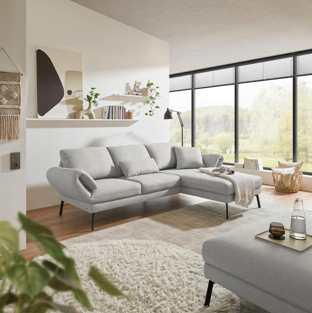 ECKSOFA  in Flachgewebe Silberfarben  255-365/175-224 cm  - Silberfarben/Schwarz, Design, Textil/Metall (255-365/175-224cm) - Dieter Knoll