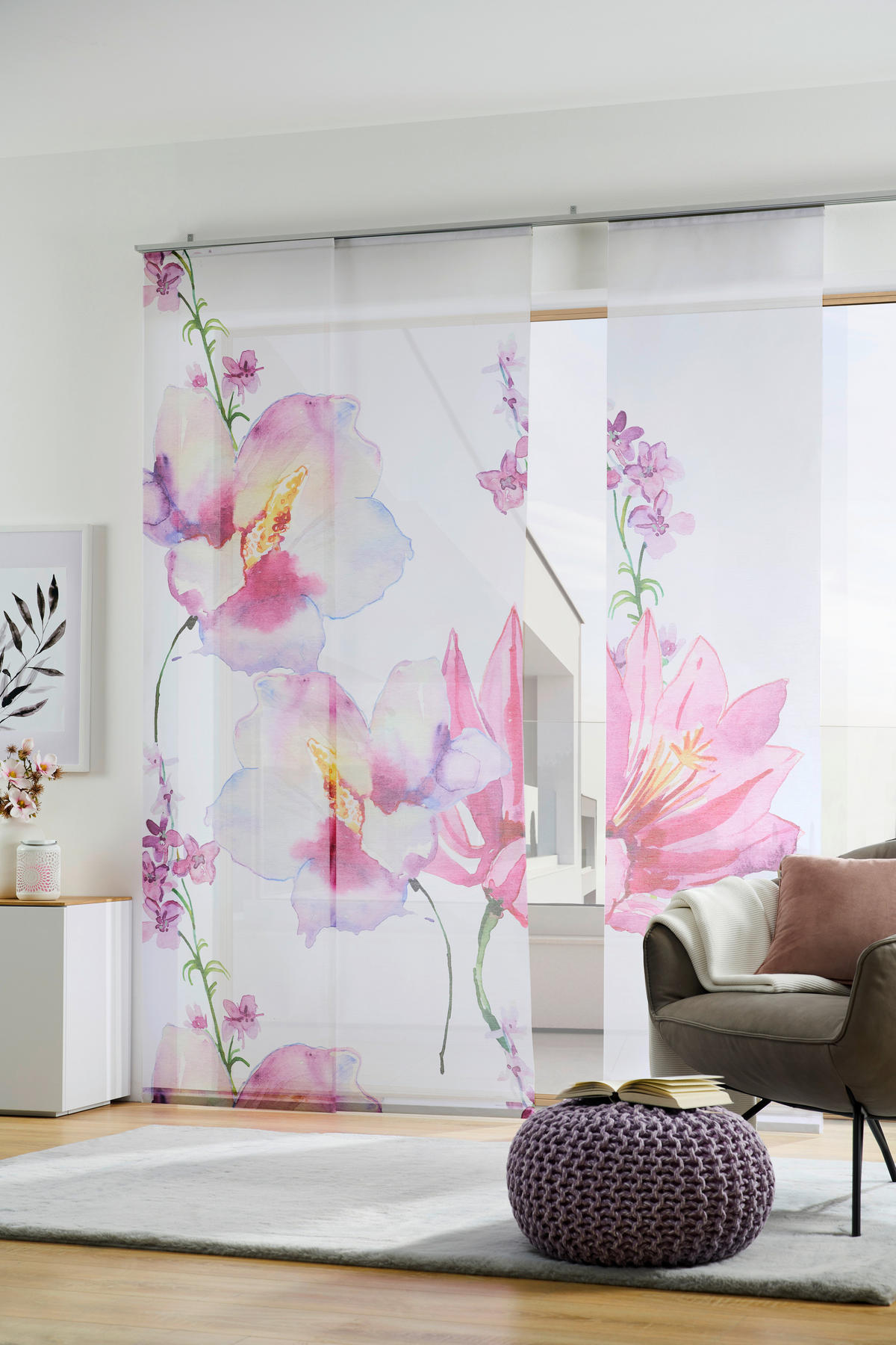 FLÄCHENVORHANG in Rosa, Weiß halbtransparent  - Rosa/Weiß, Design, Textil (3x60/255cm) - Novel