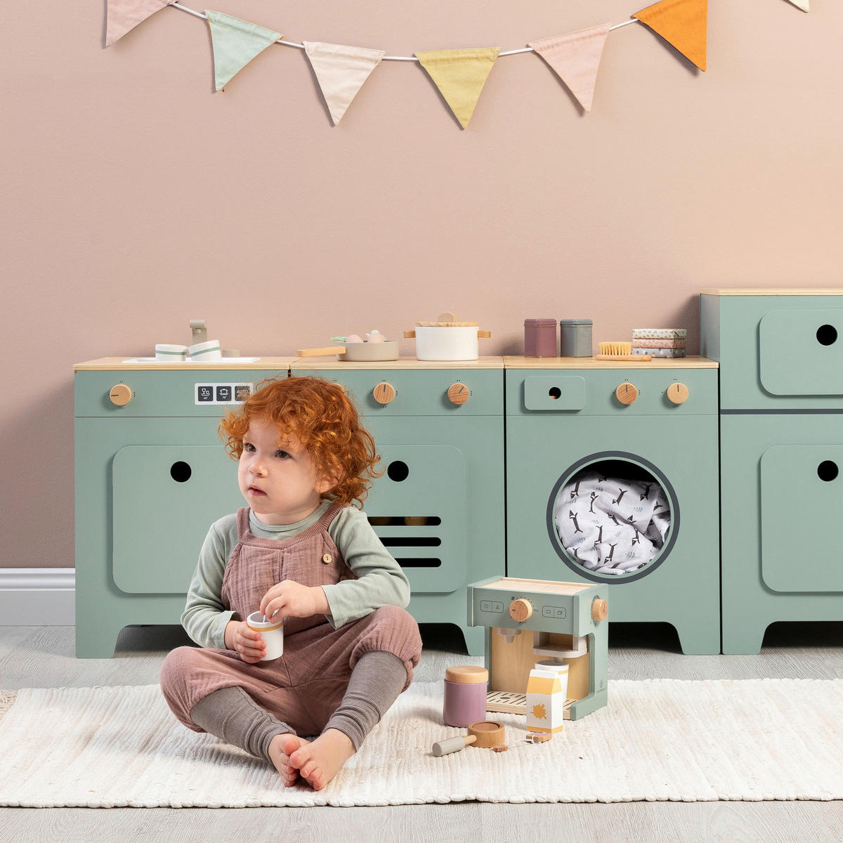 KINDERKÜCHE MIX & MATCH - Salbeigrün/Naturfarben, Basics, Holz/Holzwerkstoff (35/31,5/48cm) - MUSTERKIND