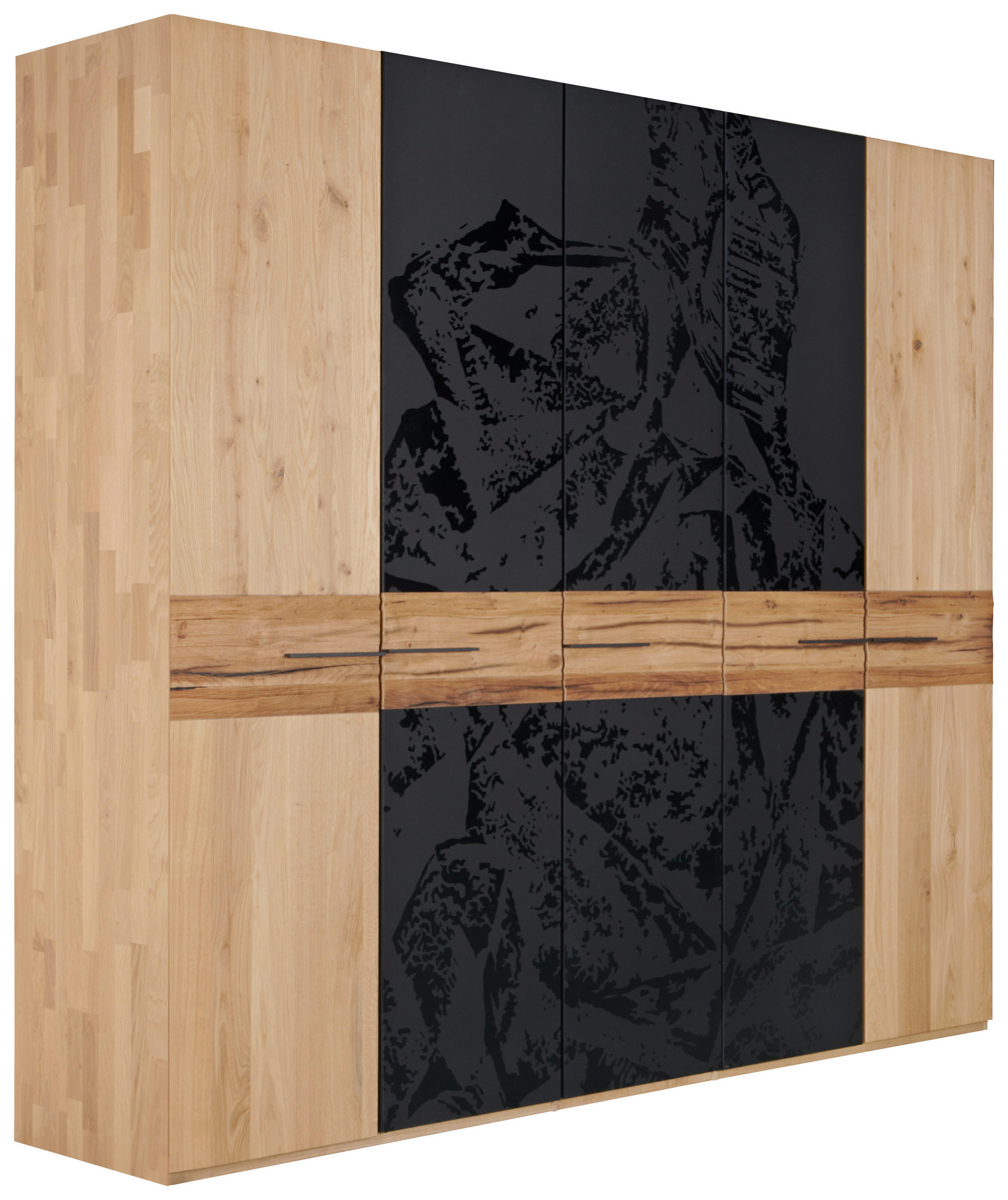 DREHTÜRENSCHRANK  in Graphitfarben, Eichefarben  - Eichefarben/Graphitfarben, KONVENTIONELL, Glas/Holz (249,6/222/57cm) - Valdera