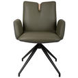 ARMLEHNSTUHL  Sitzfläche 360° drehbar, automatische Rückholfunktion Bouclé Echtleder  - Schwarz/Grün, Design, Leder/Holz (62/87/63cm) - Valnatura