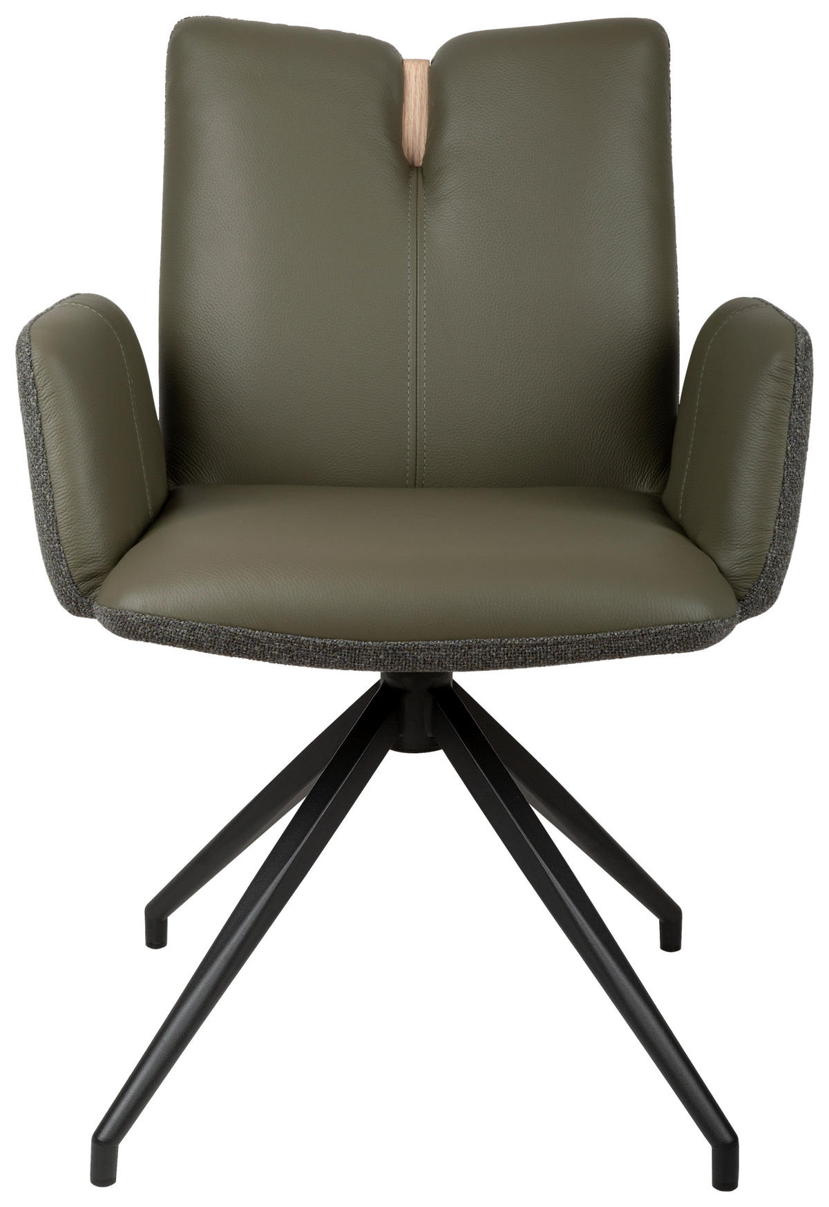 ARMLEHNSTUHL  Sitzfläche 360° drehbar, automatische Rückholfunktion Bouclé Echtleder  - Schwarz/Grün, Design, Leder/Holz (62/87/63cm) - Valnatura