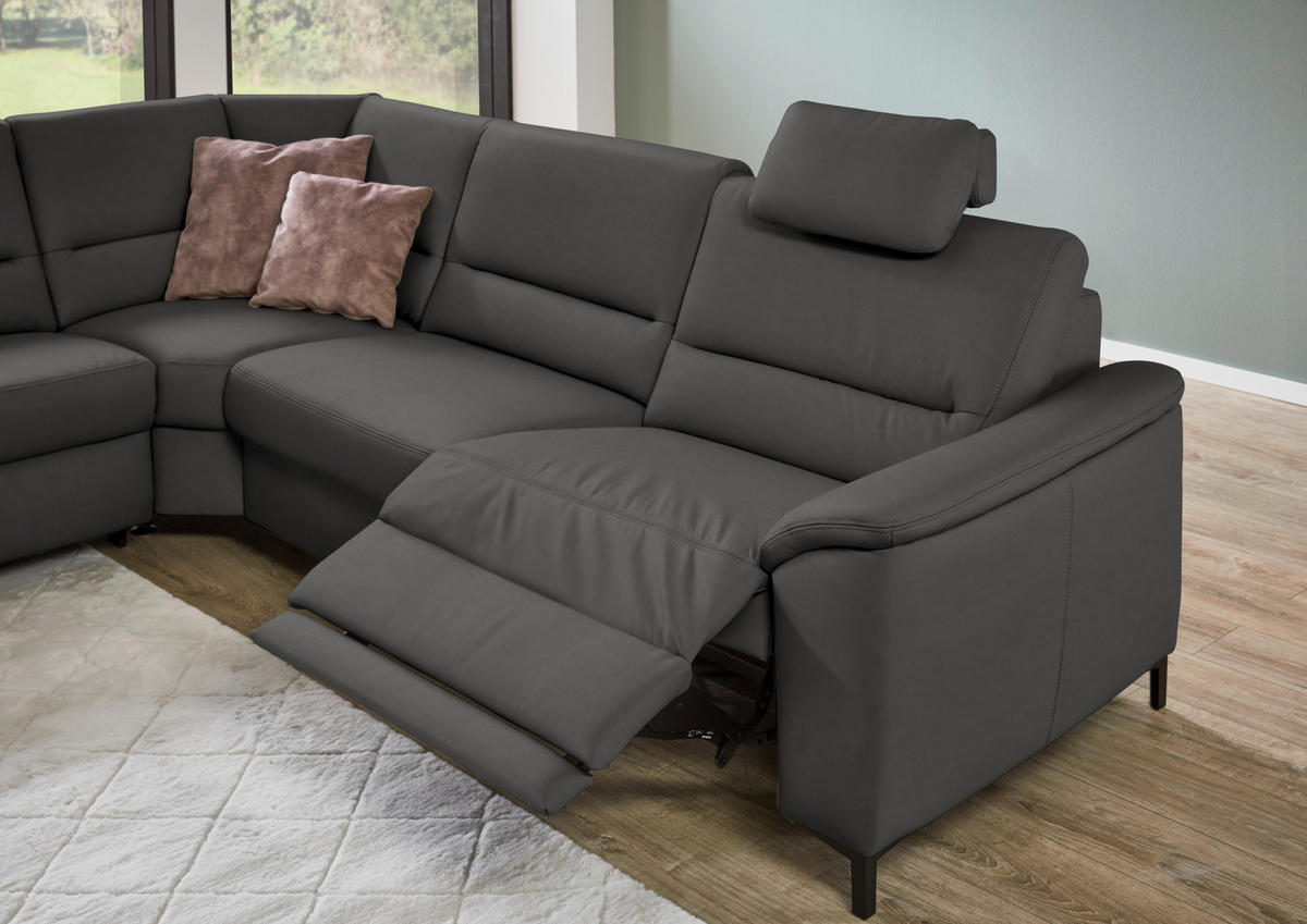 ECKSOFA  in Echtleder Dunkelgrau  249/290 cm  - Dunkelgrau/Schwarz, KONVENTIONELL, Leder/Metall (249/290cm) - Beldomo Premium
