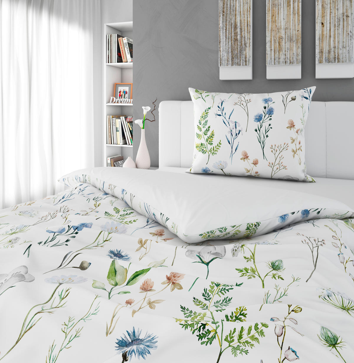 OBOJESTRANSKA POSTELJNINA FLORA 140/200 cm saten večbarvno  - večbarvno, Basics, tekstil (140/200cm) - Esposa
