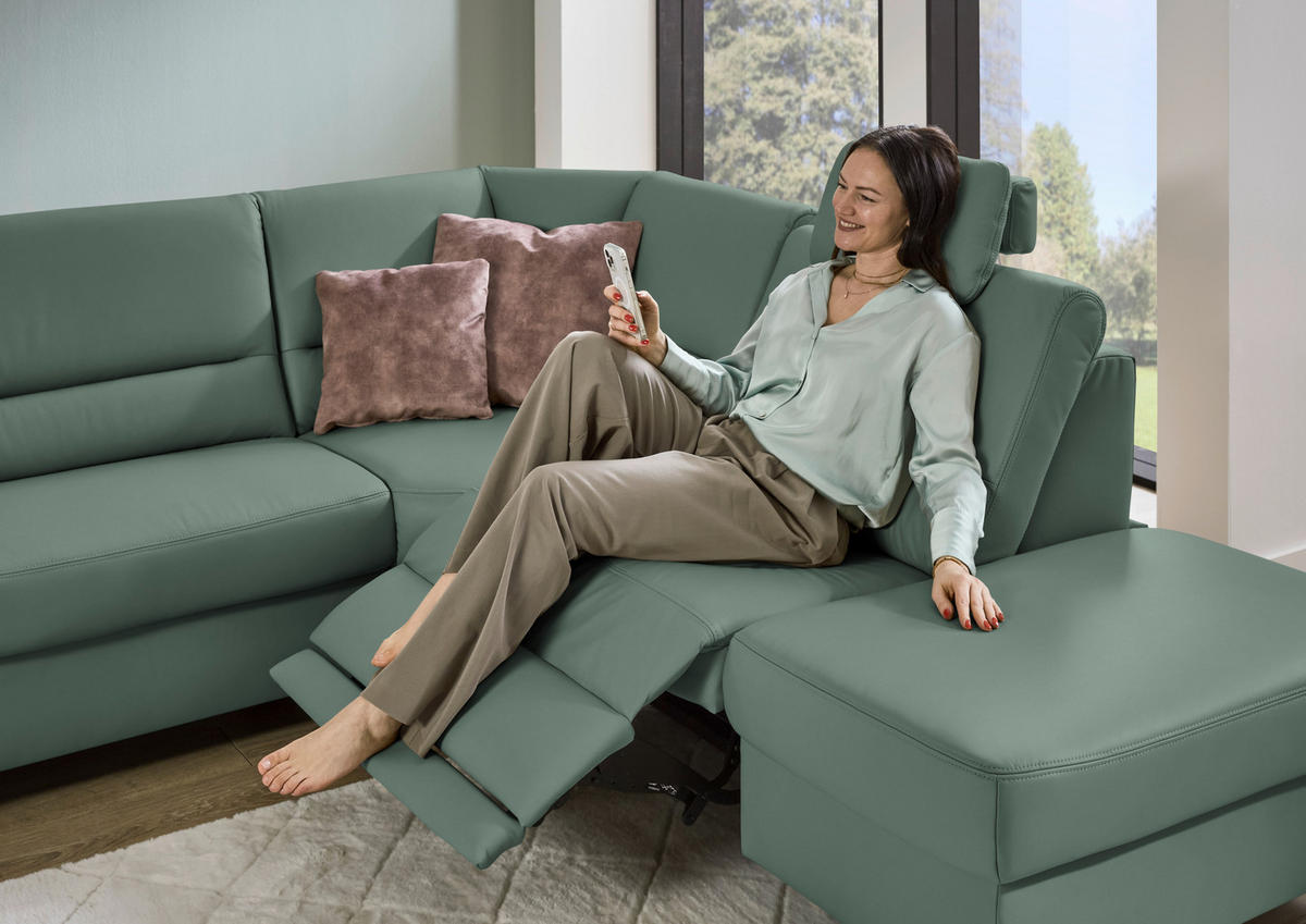 ECKSOFA  in Echtleder Opal  290/249 cm  - Opal/Schwarz, KONVENTIONELL, Leder/Metall (290/249cm) - Beldomo Premium