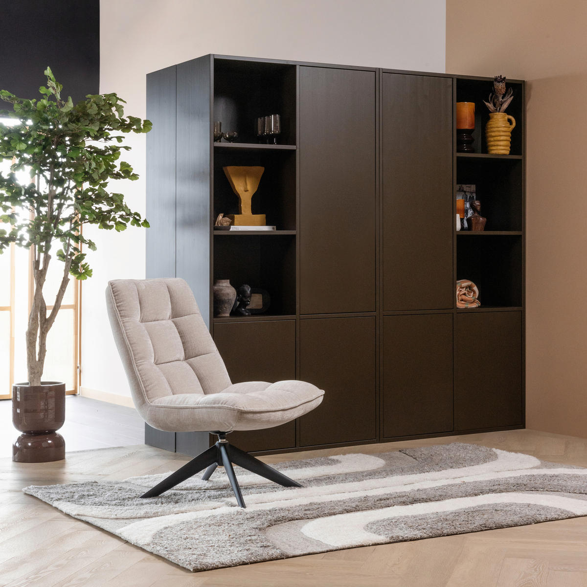 SESSEL in Chenille Naturfarben  - Schwarz/Naturfarben, MODERN, Textil/Metall (70/97/85cm) - Livetastic