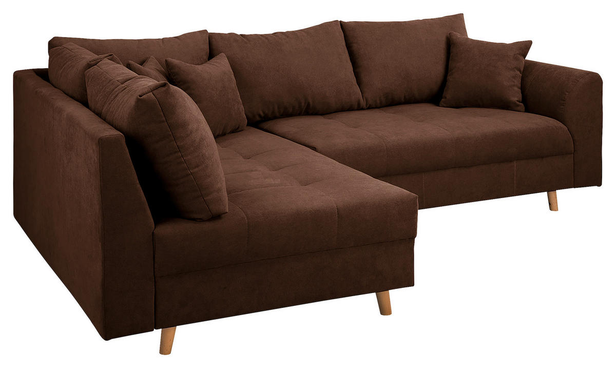 ECKSOFA inkl. Hocker Ariella in Mikrofaser Dunkelbraun  161/231 cm  - Dunkelbraun/Naturfarben, Design, Holz/Textil (161/231cm) - Livetastic