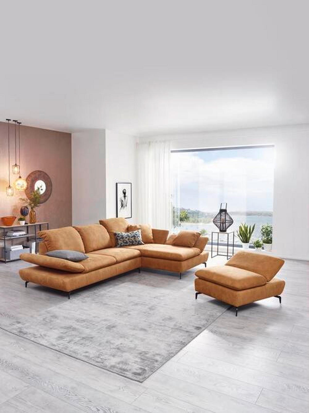 ECKSOFA in Flachgewebe Currygelb  - Currygelb/Schwarz, Design, Textil/Metall (315/200cm) - Chilliano