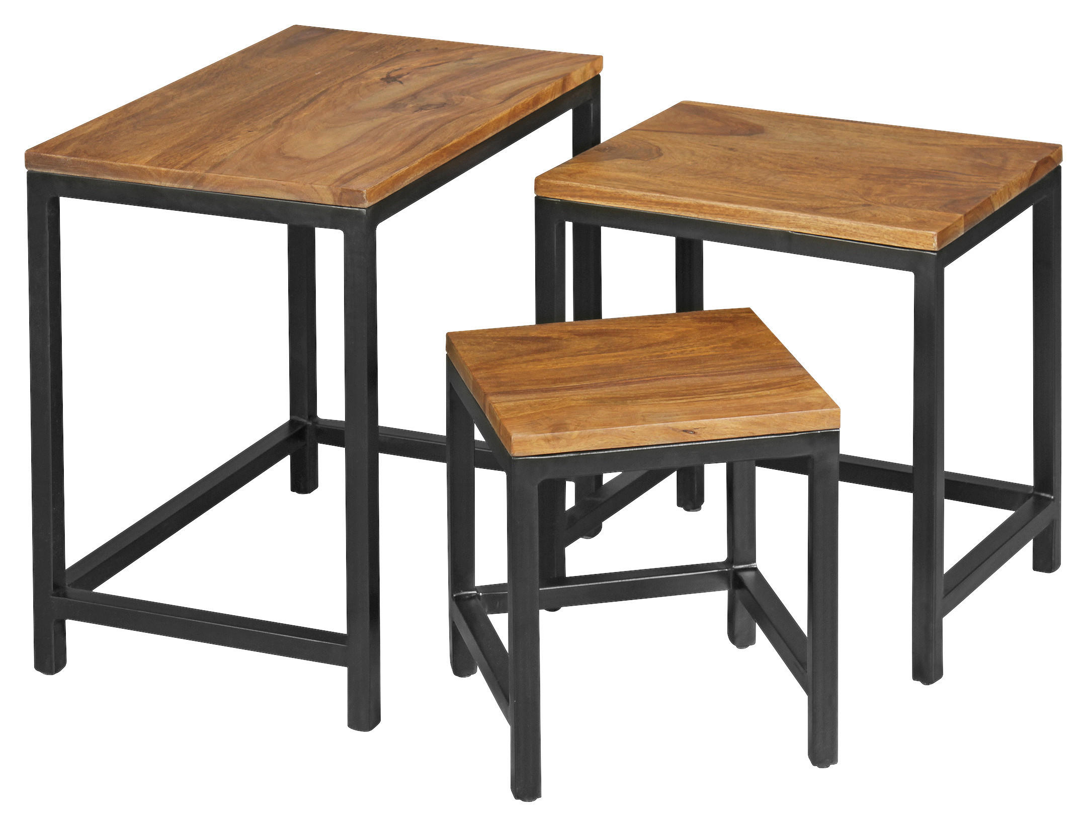 SATZTISCH 30/45/45 cm Sheesham massiv Sheeshamfarben rechteckig  - Sheeshamfarben/Schwarz, Design, Holz/Metall (30/45/45cm) - MID.YOU